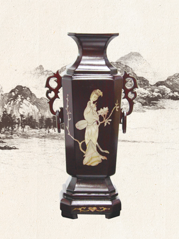 骨木镶嵌仕女花瓶